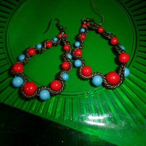 colorful wired long dangle earrings boho cottage core